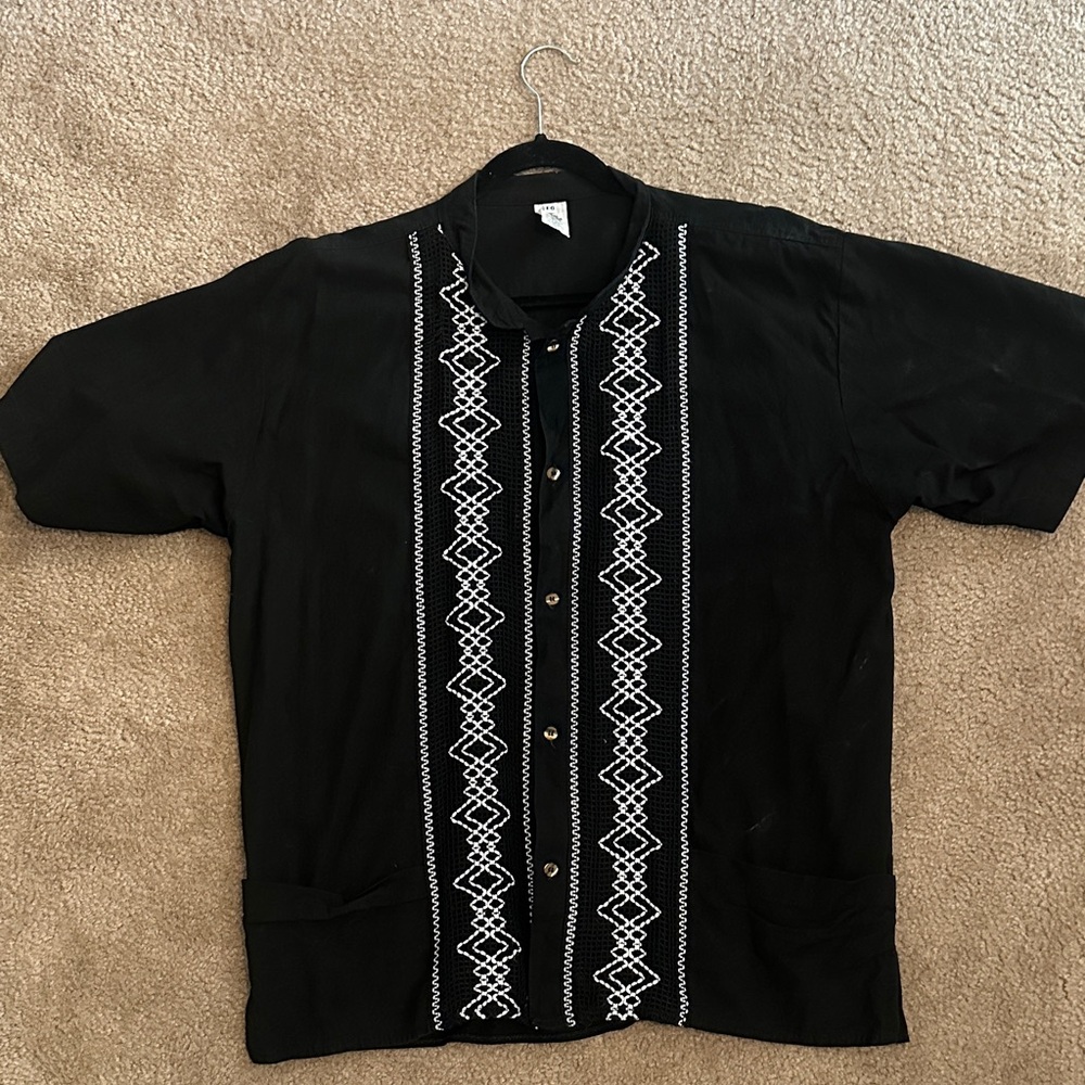 Black Shirt with White Embroidery